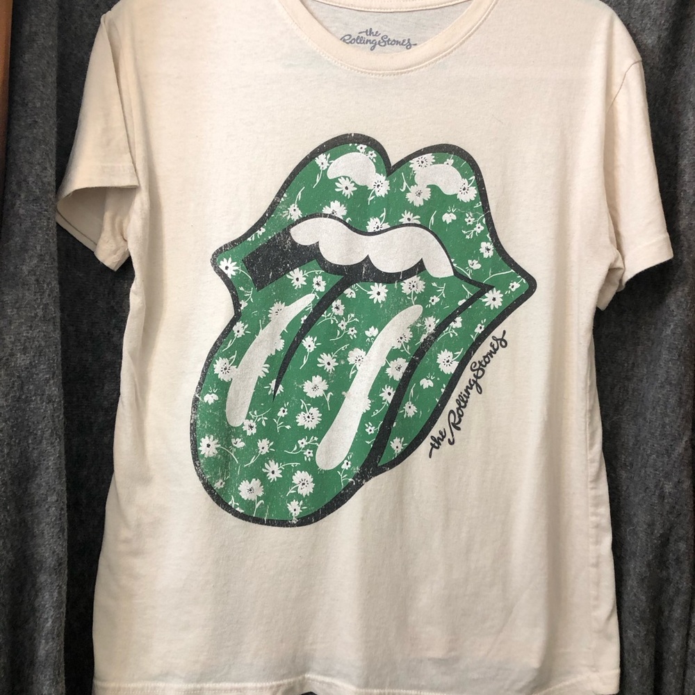 The Rolling Stones Kids T-Shirt with Green Floral Tongue Graphic